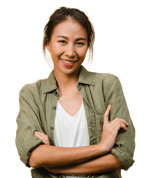 Smiling woman with her arms crossed